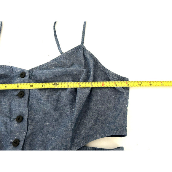 Madewell | G3192 Women's Blue Button Front Chambray Cut Out Cami Dress Size 14 - Picture 7 of 11